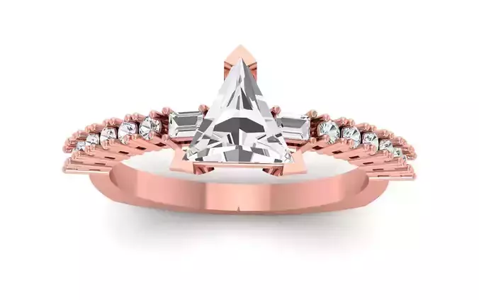 Three Stone Trapezoidal Diamond Engagement Ring