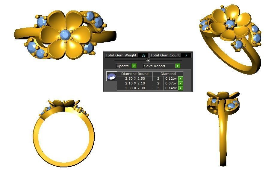 Lotus Flower Bridal Engagement Ring  3D print model_3