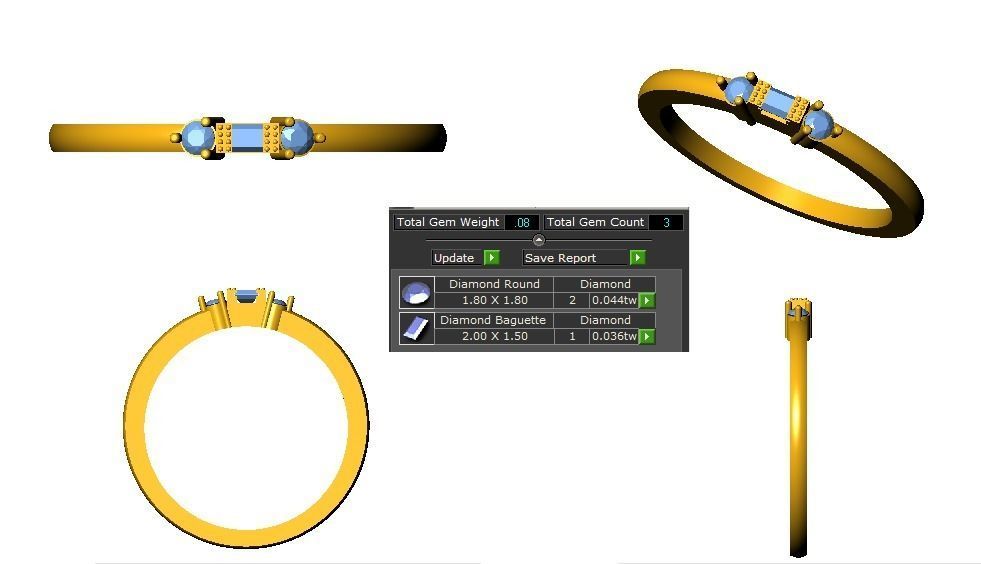 Three Stone Baguette Engagement Ring Band Minimalist Ring 3D print model_3