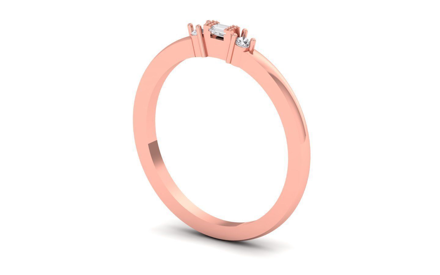 Three Stone Baguette Engagement Ring Band Minimalist Ring 3D print model_2