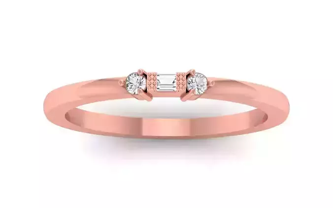 Three Stone Baguette Engagement Ring Band Minimalist Ring