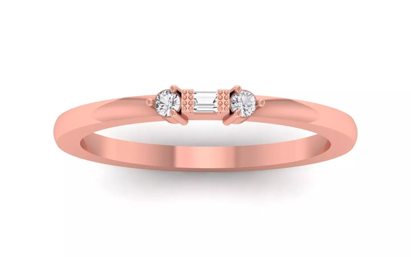 Three Stone Baguette Engagement Ring Band Minimalist Ring 3D print model_0