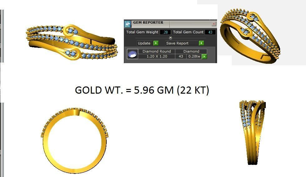 Dimaond Fashion Wedding Three Band Ring 3dm STL OBJ Details 3D print model_3