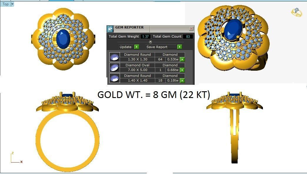 Oval Diamond Flower Bridal Engagement Ring 3D print model_3