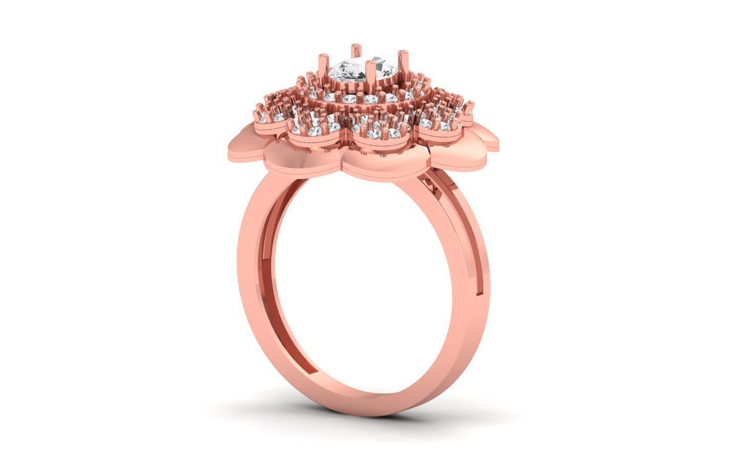 Oval Diamond Flower Bridal Engagement Ring 3D print model_1