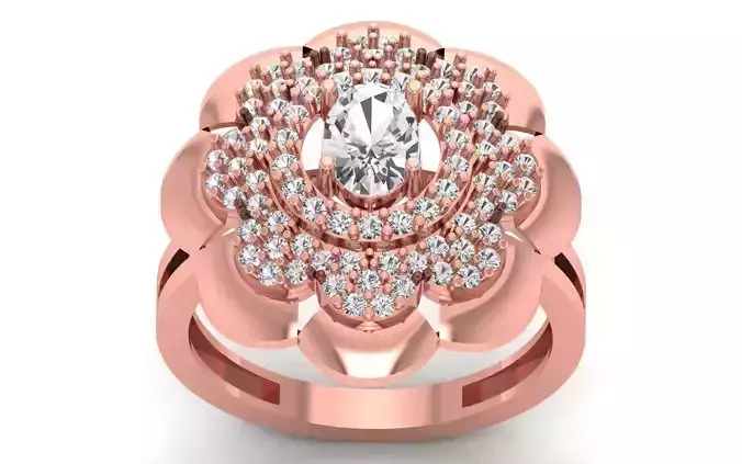 Oval Diamond Flower Bridal Engagement Ring 3D print model