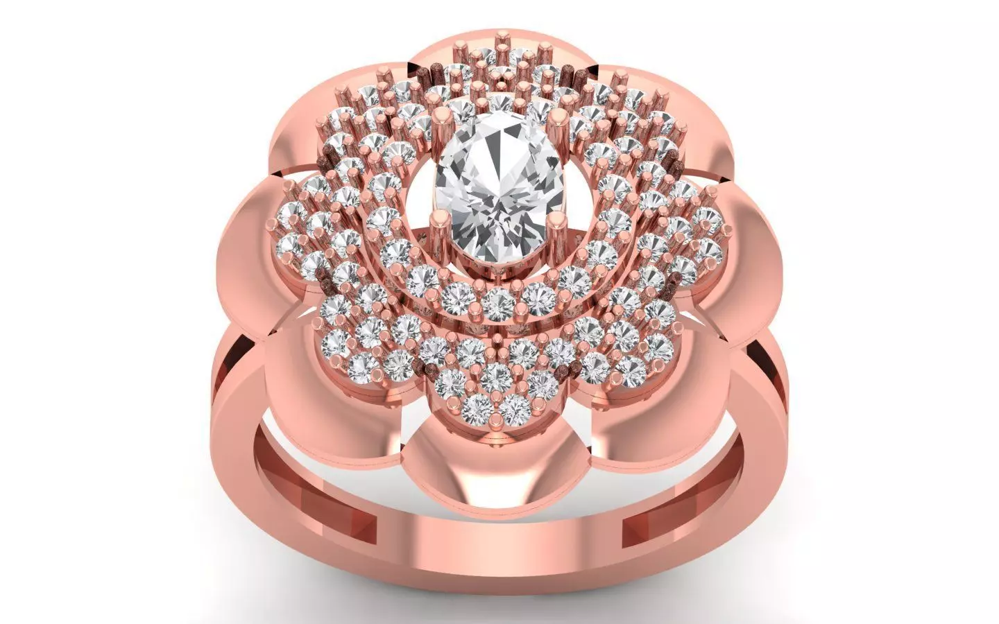 Oval Diamond Flower Bridal Engagement Ring 3D print model_0