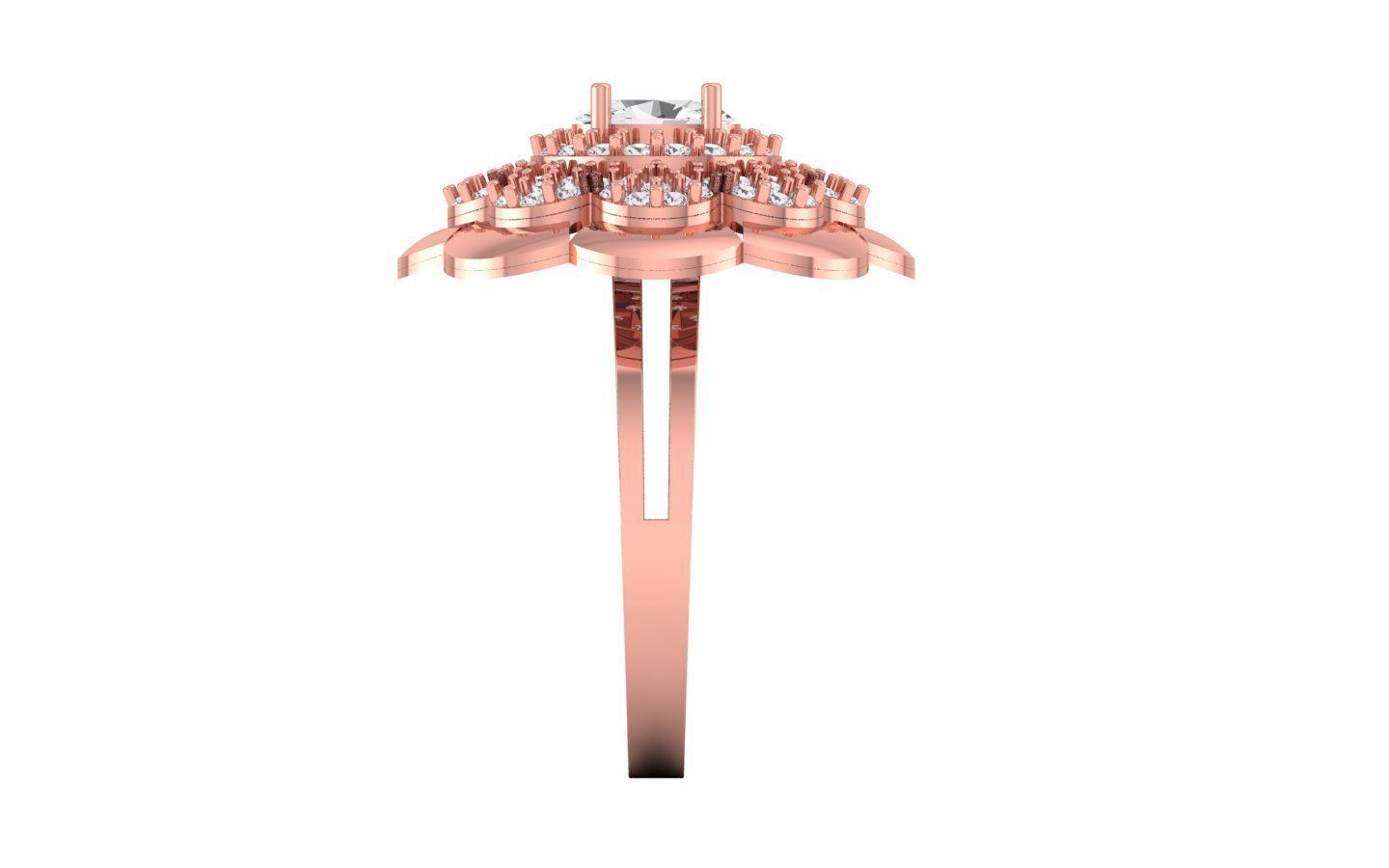 Oval Diamond Flower Bridal Engagement Ring 3D print model_2