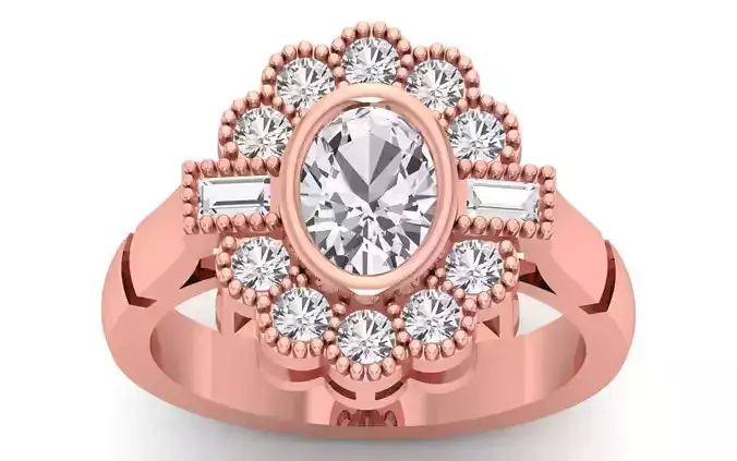 Oval Diamond Halo Ring 3dm STL OBJ FBX Renders Details