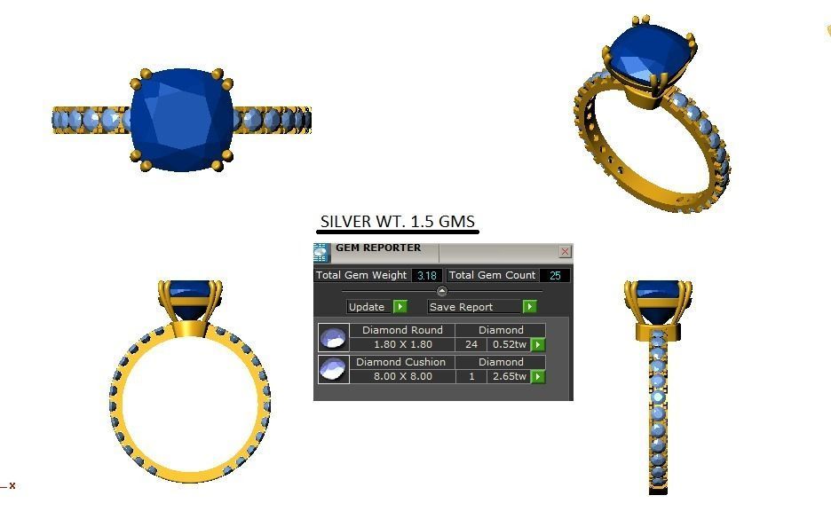 Cushion Diamond Pave Engagement Ring 3D Printable  3D print model_3