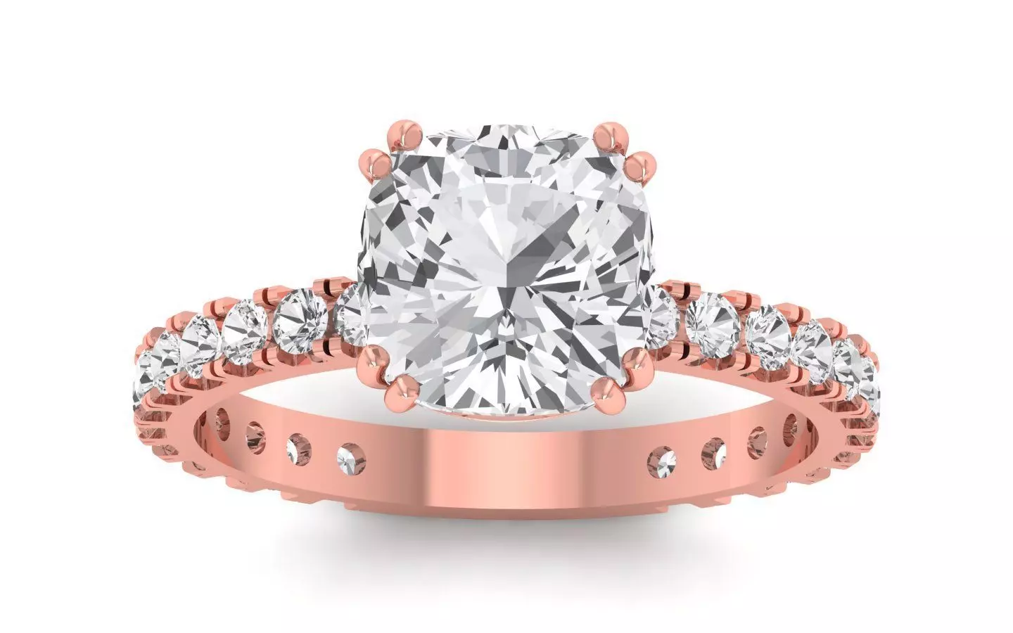 Cushion Diamond Pave Engagement Ring 3D Printable  3D print model_0