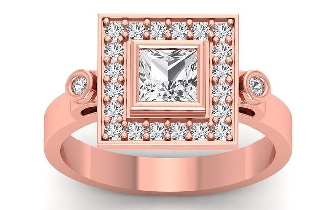 Square Shape Diamond Ring 3dm STL OBJ FBX Renders Details 3D print model