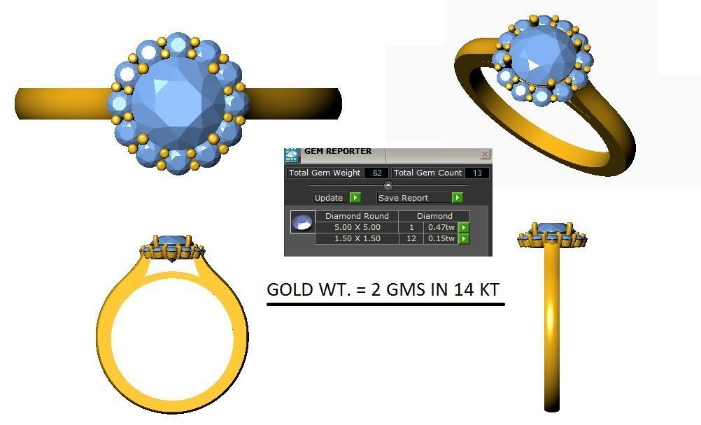 Solitaire Cluster Wedding Ring 3dm STL OBJ FBX Renders Details 3D print model_3