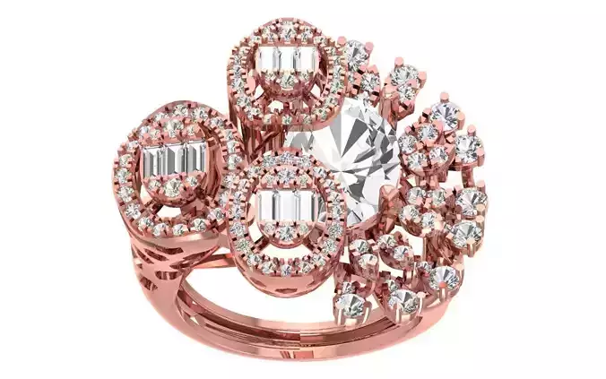 Baguette Wedding Bridal Ring 3dm STL OBJ FBX Renders Details 3D print model