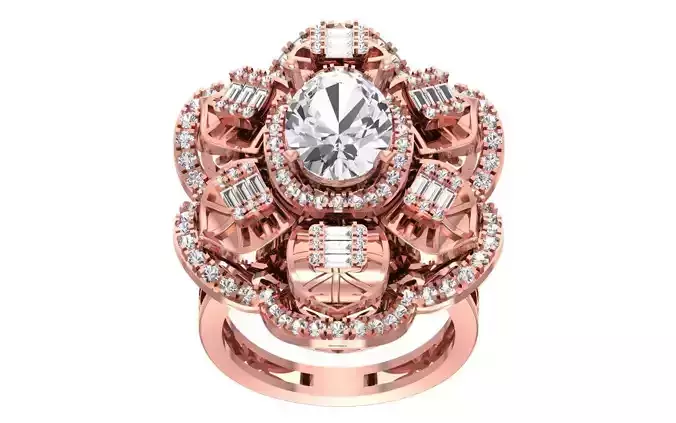 Heavy Fancy Bridal Wedding Ring 3dm STL OBJ FBX Renders Details 3D print model