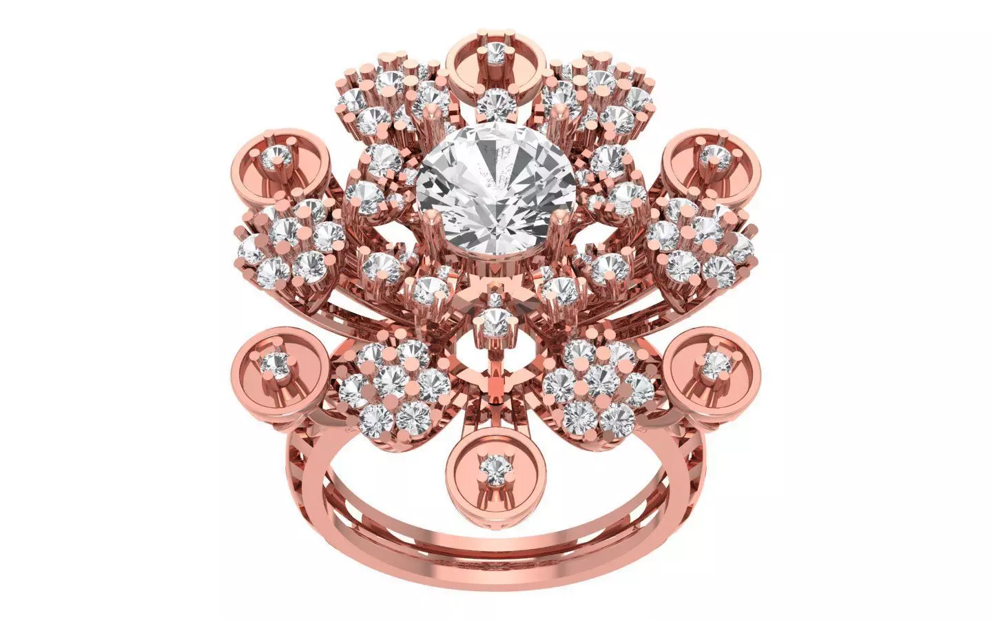 Cluster Flower Bridal Ring 3dm STL OBJ FBX Renders Details 3D print model_0