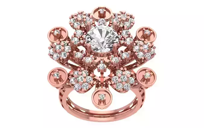 Cluster Flower Bridal Ring 3dm STL OBJ FBX Renders Details 3D print model