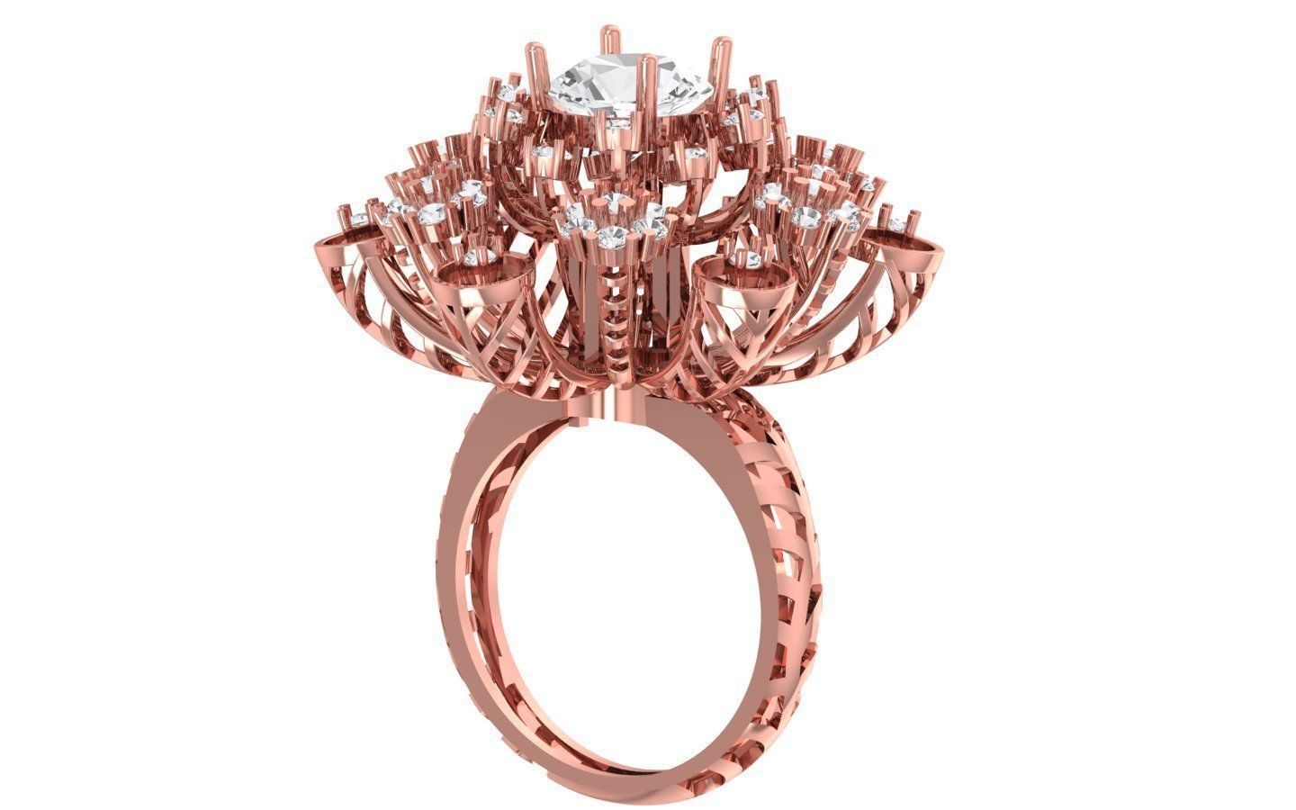 Cluster Flower Bridal Ring 3dm STL OBJ FBX Renders Details 3D print model_1