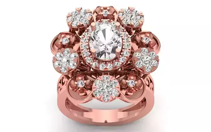 Multi Flower Bridal Ring 3dm STL OBJ FBX Renders Details 3D print model