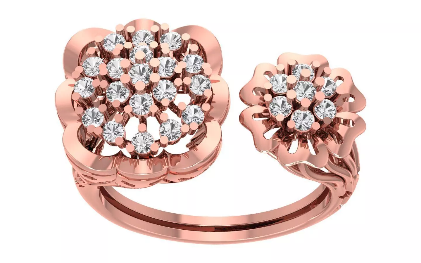 Open End Cluster Flower Ring 3dm STL Renders Details 3D print model_0