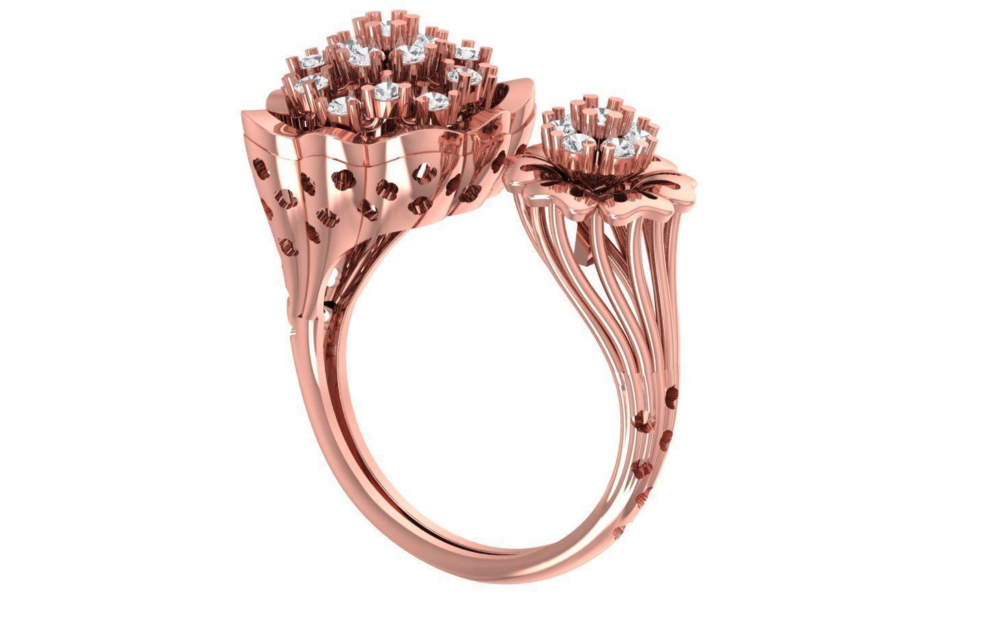 Open End Cluster Flower Ring 3dm STL Renders Details 3D print model_2