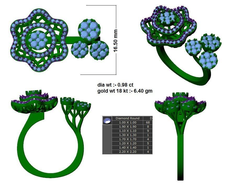 Open End Flower Ring 3dm STL OBJ FBX Renders Details 3D print model_3