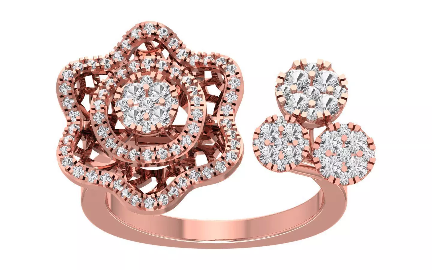 Open End Flower Ring 3dm STL OBJ FBX Renders Details 3D print model_0