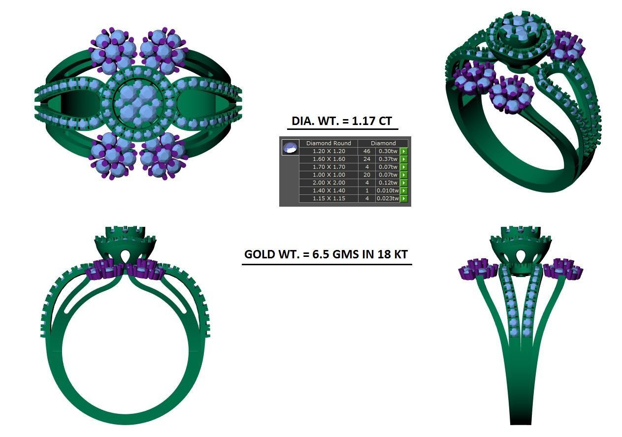 Open End Engagement Four Band Ring 3dm STL OBJ Renders Details 3D print model_3