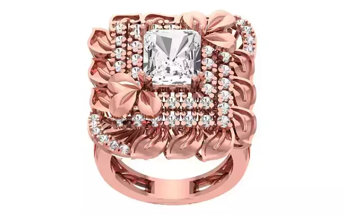 Double Halo Emerald Bridal Ring 3dm STL OBJ FBX Renders Details 3D print model
