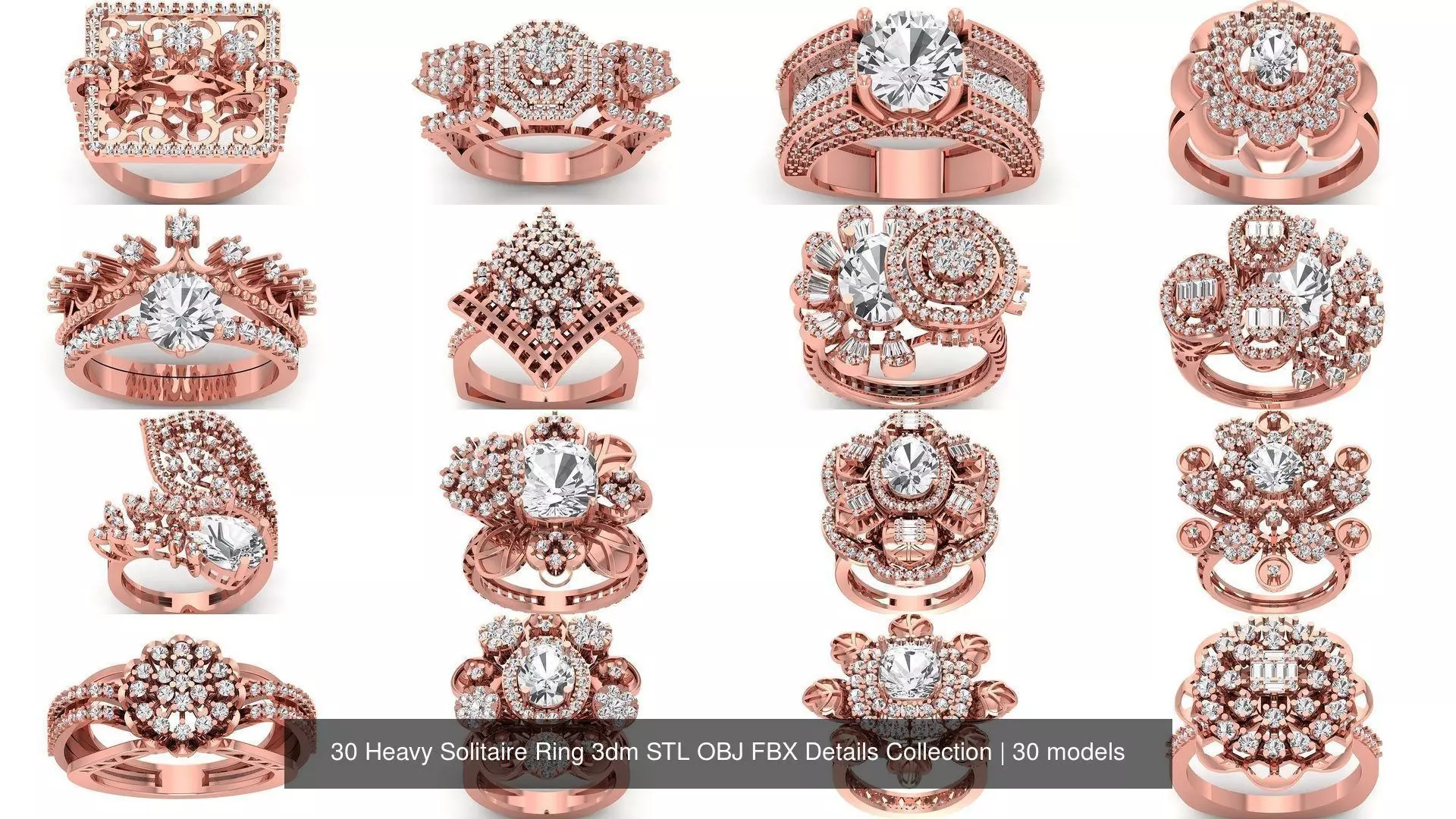 30 Heavy Solitaire Ring 3dm STL OBJ FBX Details Collection _0