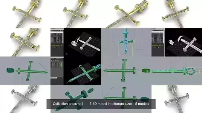 Collection cross nail       5 3D model in different sizes 