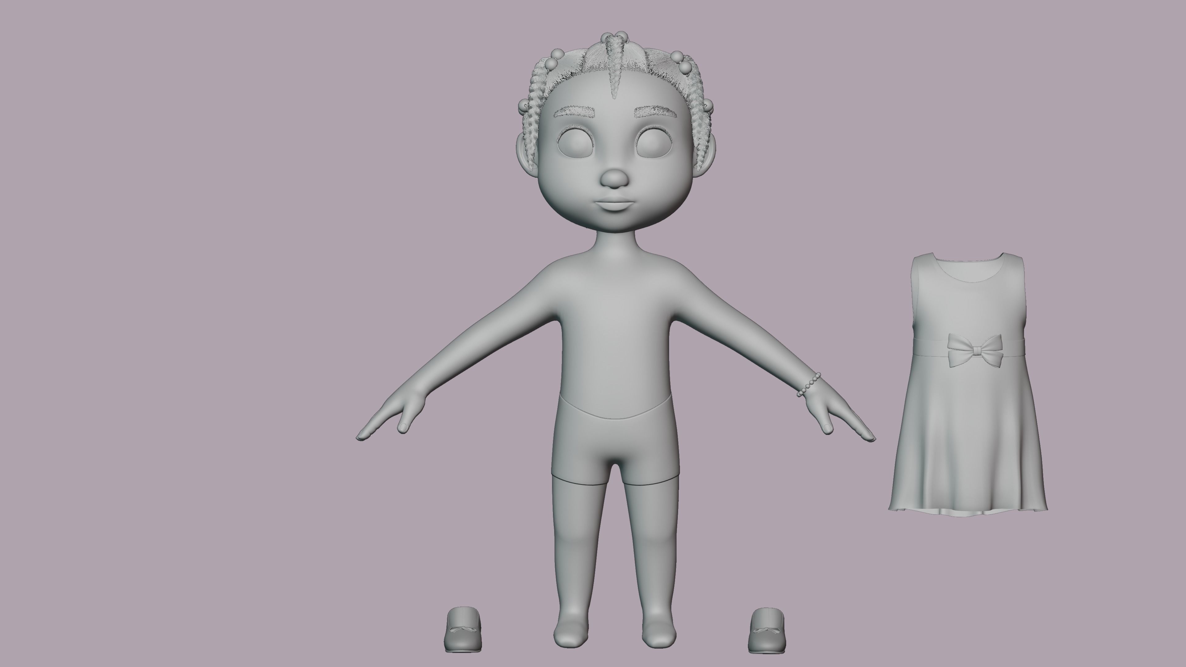 Cartoon girl Rigged Low-poly 3D model_27