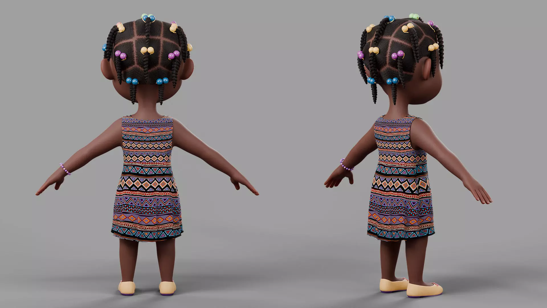 Cartoon girl Rigged Low-poly 3D model_23
