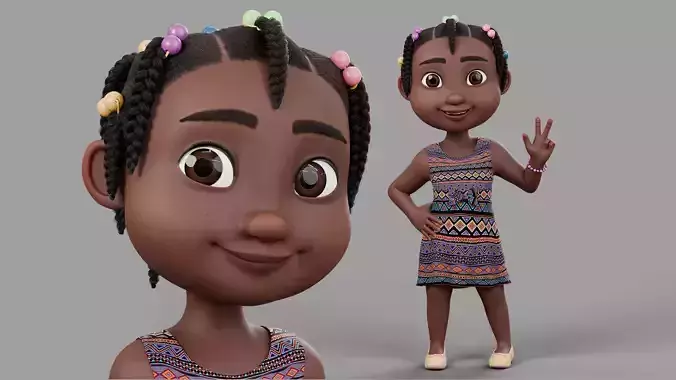 Cartoon girl Rigged Low-poly 3D model