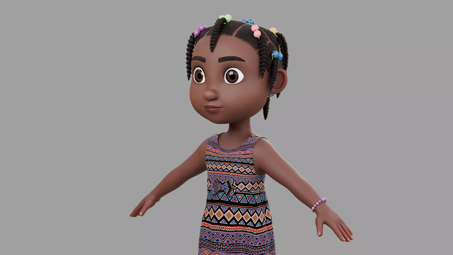 Cartoon girl Rigged Low-poly 3D model_15