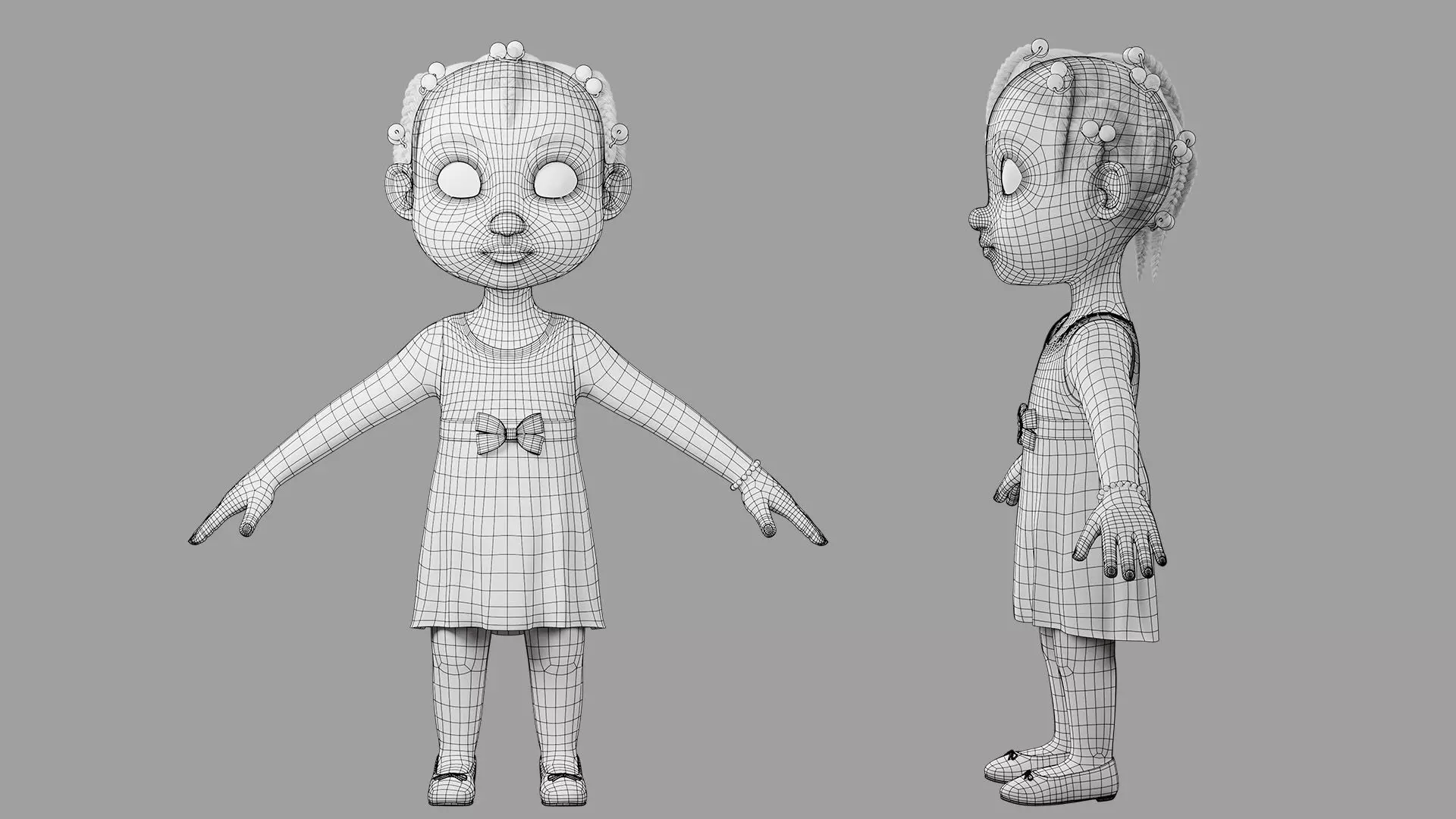 Cartoon girl Rigged Low-poly 3D model_26