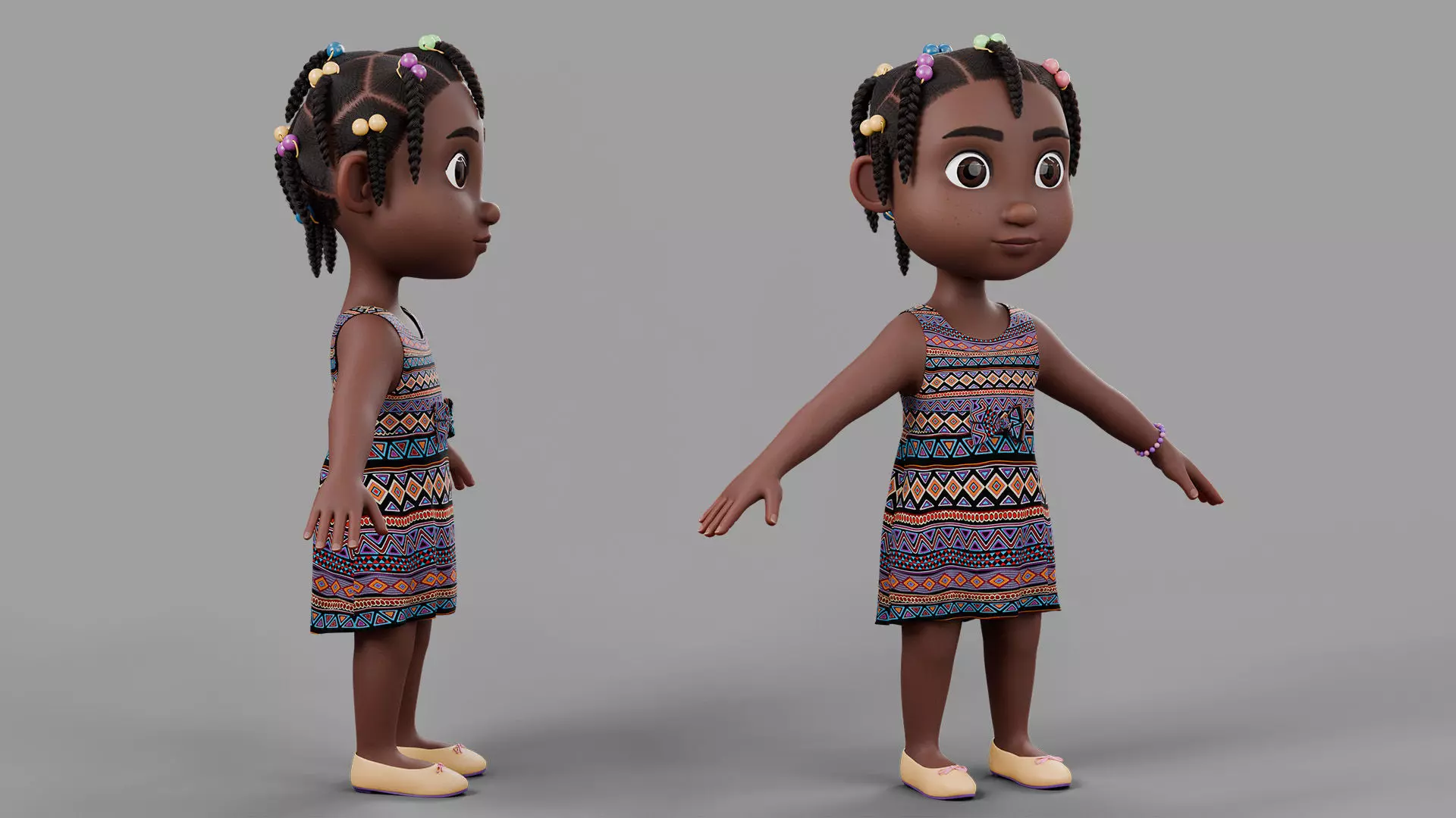 Cartoon girl Rigged Low-poly 3D model_24