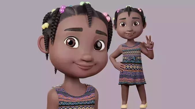 Cartoon girl Rigged Low-poly 3D model
