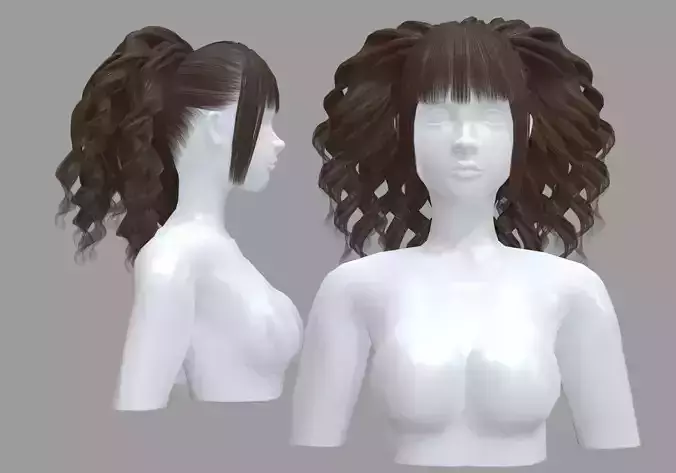 Pigtail Curly Hairstyle V38651 