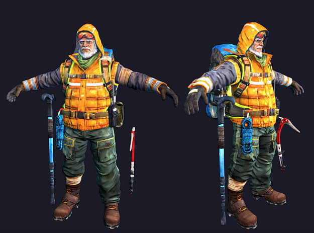 Adventurer two men with backpacks and poles Low-poly 3D model_2