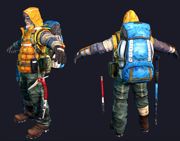 Adventurer two men with backpacks and poles Low-poly 3D model_3