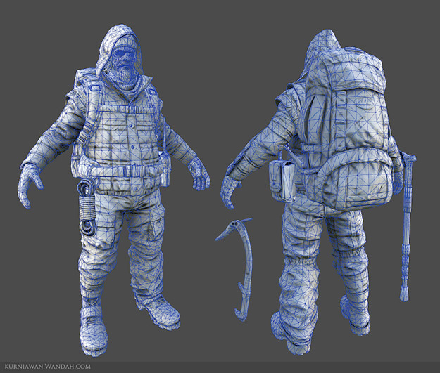 Adventurer two men with backpacks and poles Low-poly 3D model_5