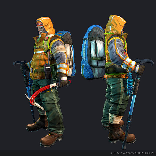 Adventurer two men with backpacks and poles Low-poly 3D model_1