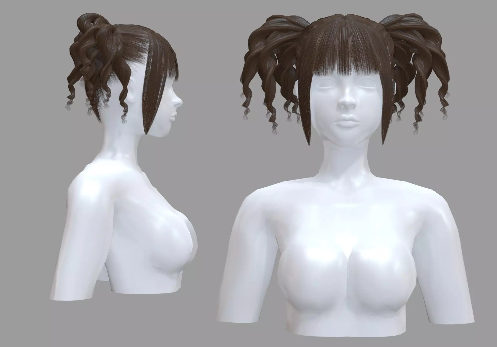 Curly Female Hairstyle V23693  3D model_0