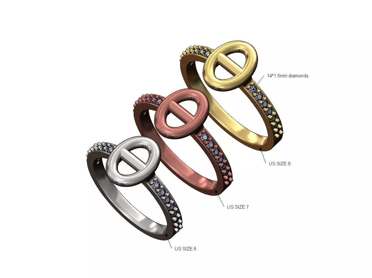 Diamond anchor link fashion band Us sizes 6 7 8 3D print model