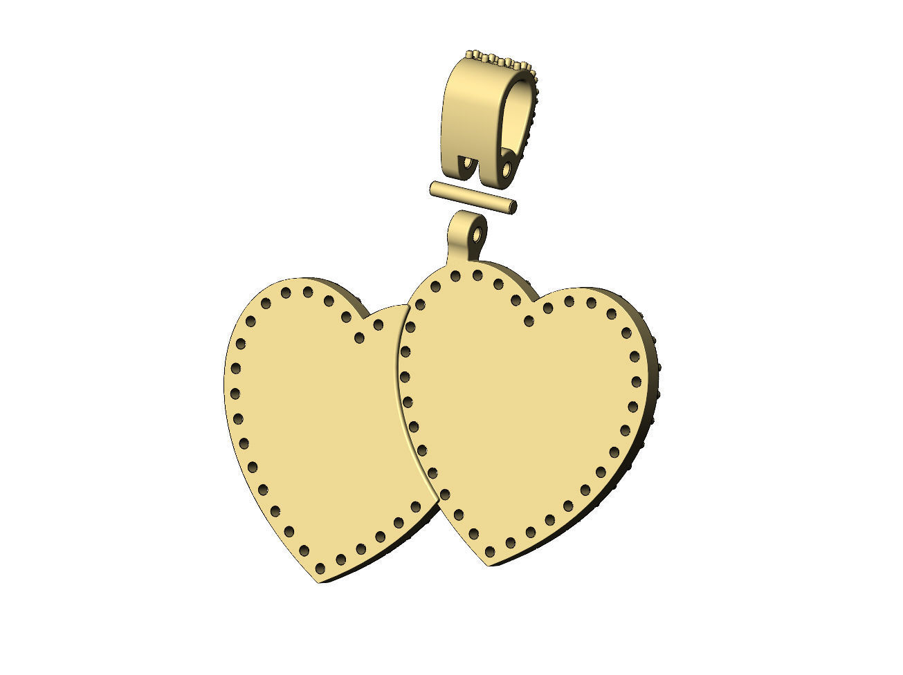 Double heart diamond memory pendant with bail 3D print model_5