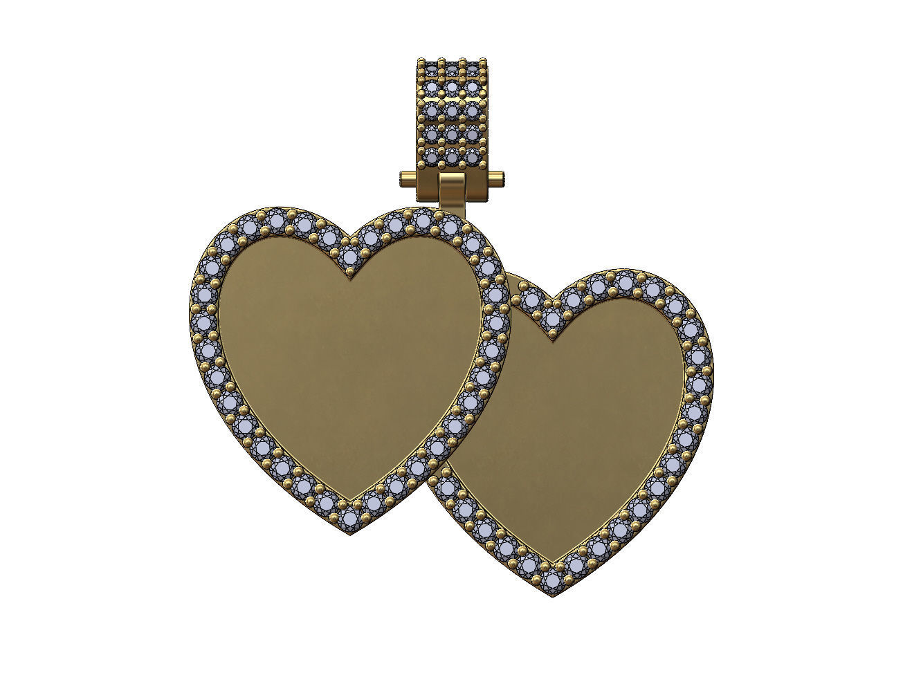 Double heart diamond memory pendant with bail 3D print model_1