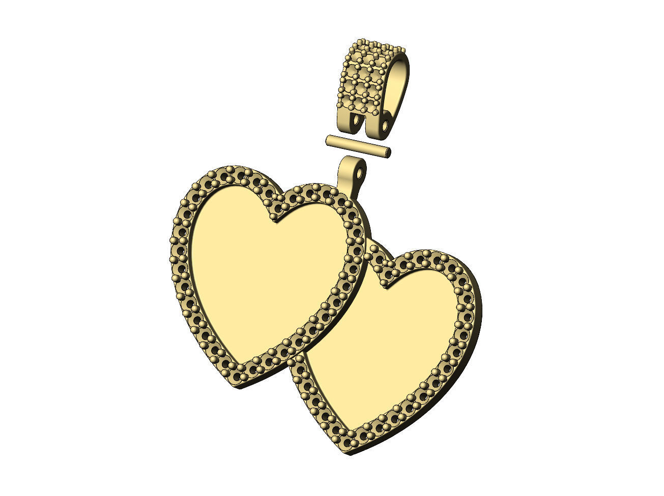 Double heart diamond memory pendant with bail 3D print model_4