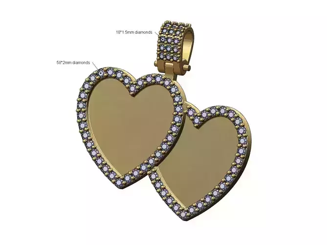 Double heart diamond memory pendant with bail