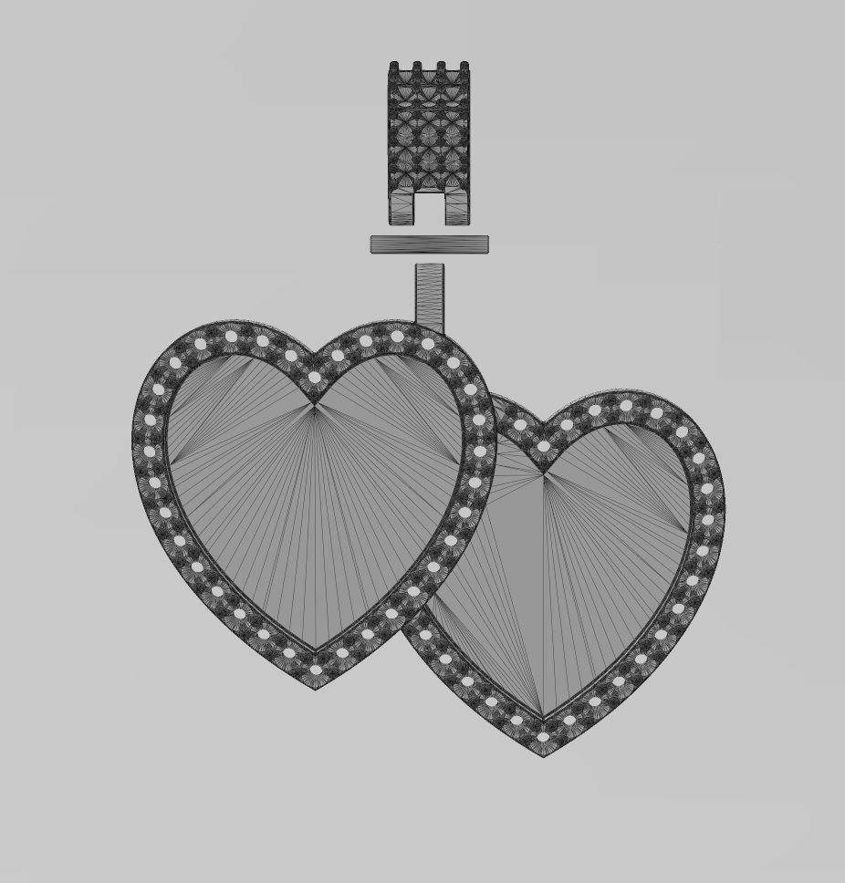 Double heart diamond memory pendant with bail 3D print model_14